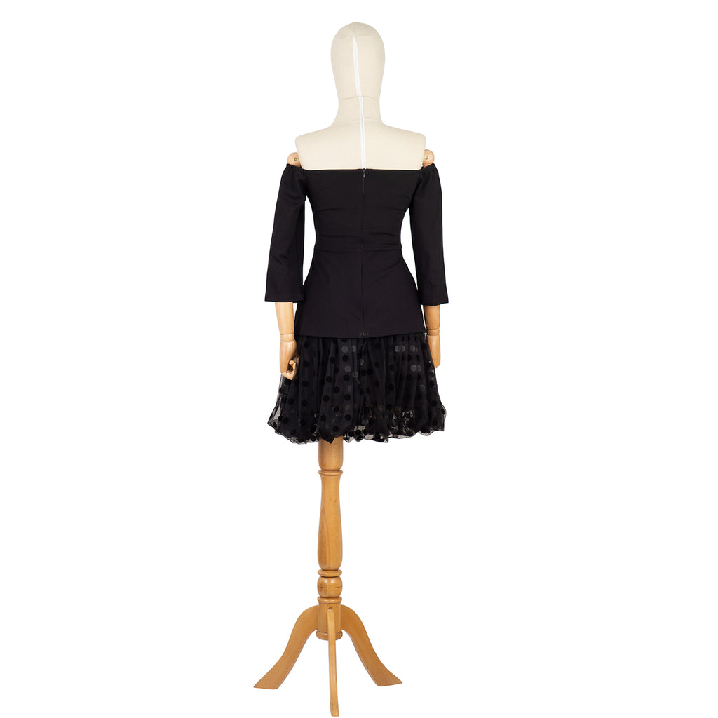 Off-Shoulder Dress with Polka Dot Skirt