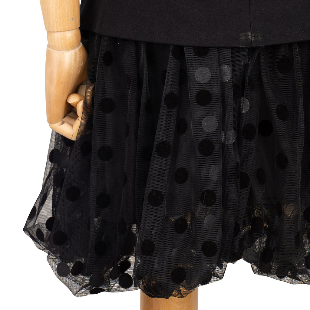 Off-Shoulder Dress with Polka Dot Skirt