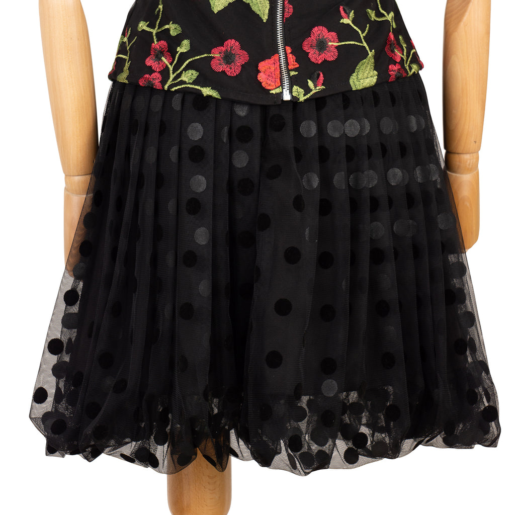 Strapless Bustier Dress with Floral Print and Full Skirt