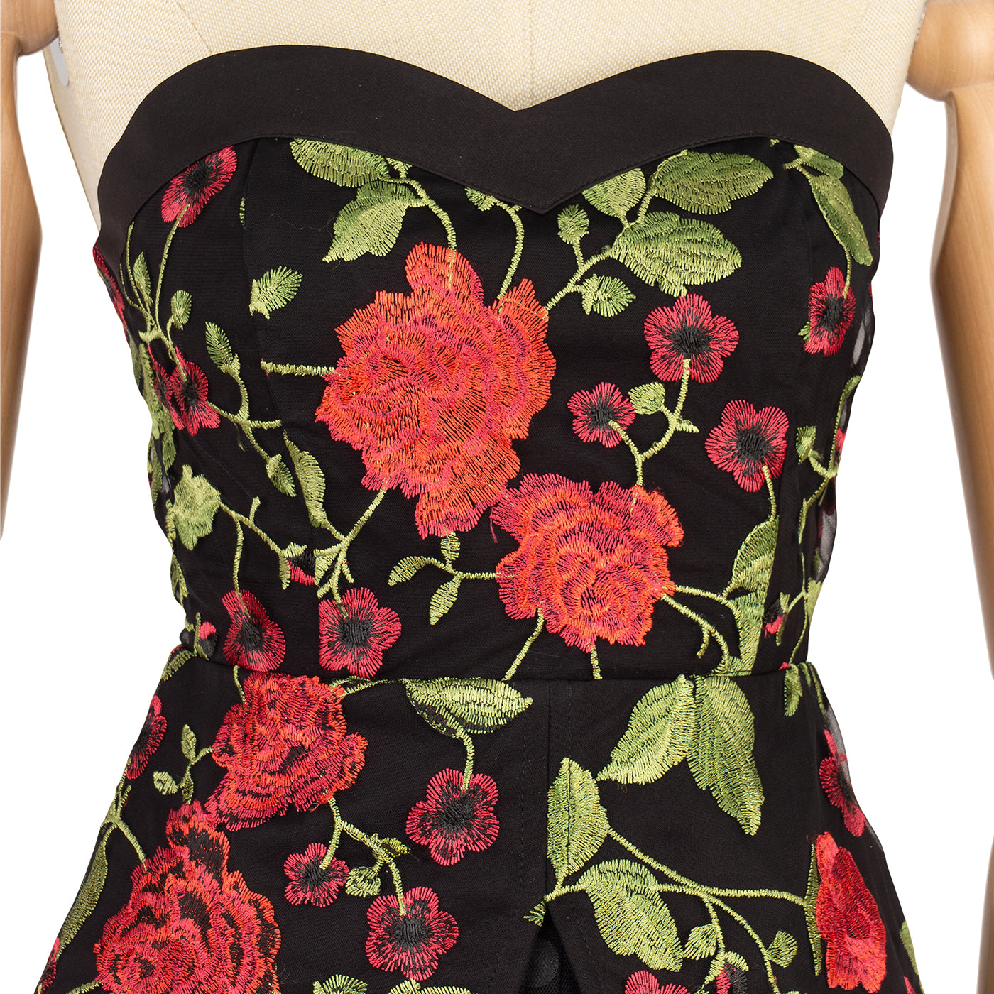 Strapless Bustier Dress with Floral Print and Full Skirt