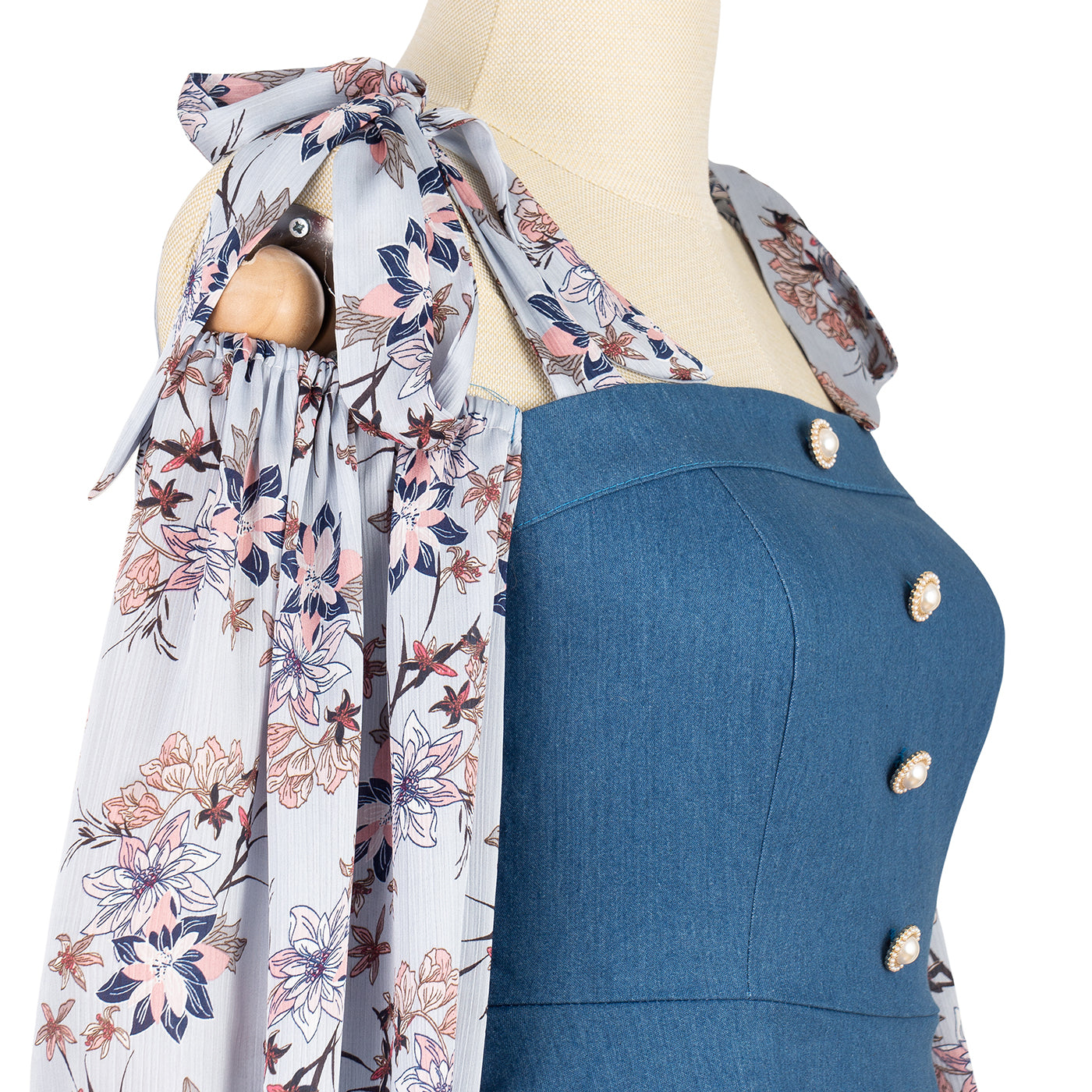 Off-Shoulder Dress with Floral Inserts