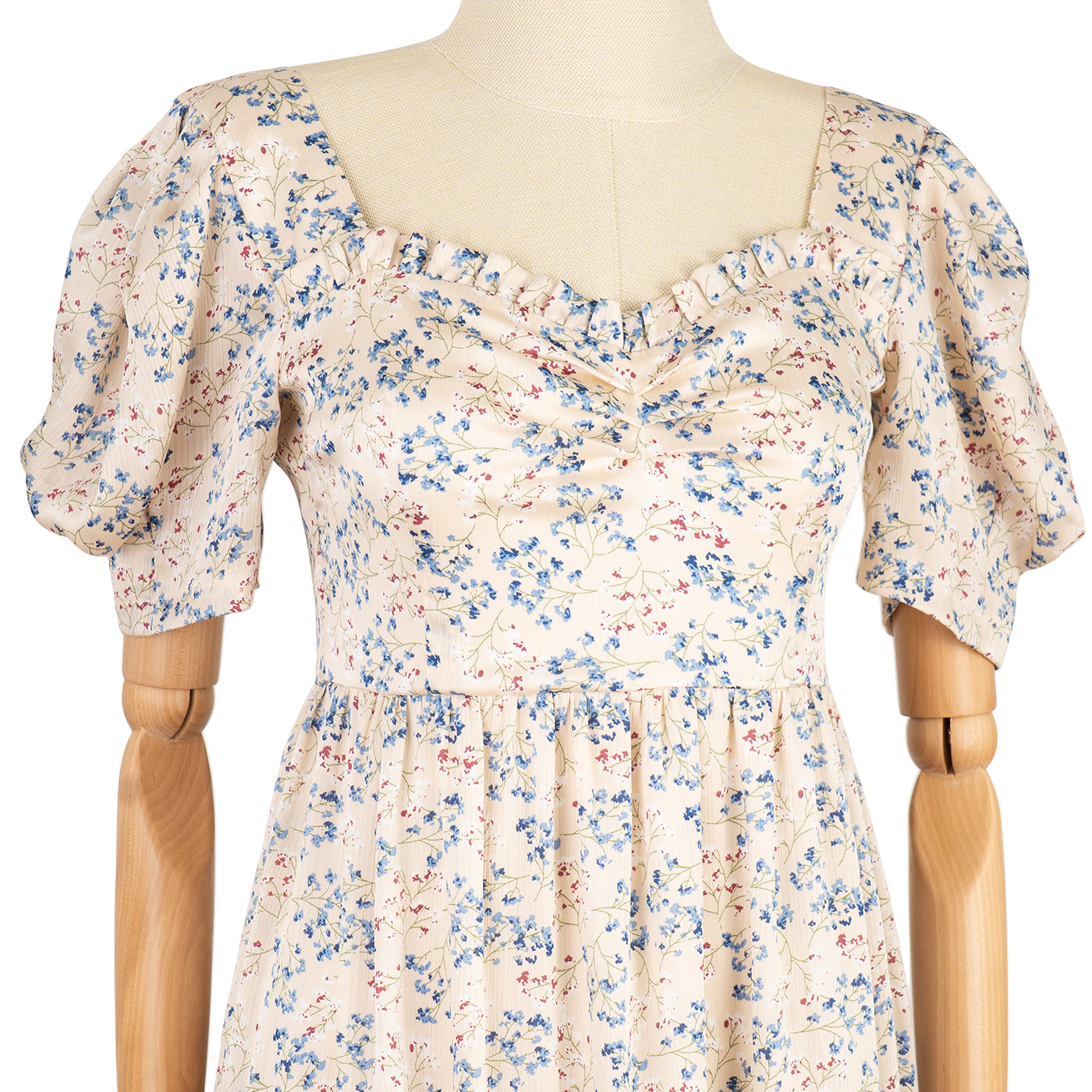 Summer Dress with Floral Print and Puff Sleeves
