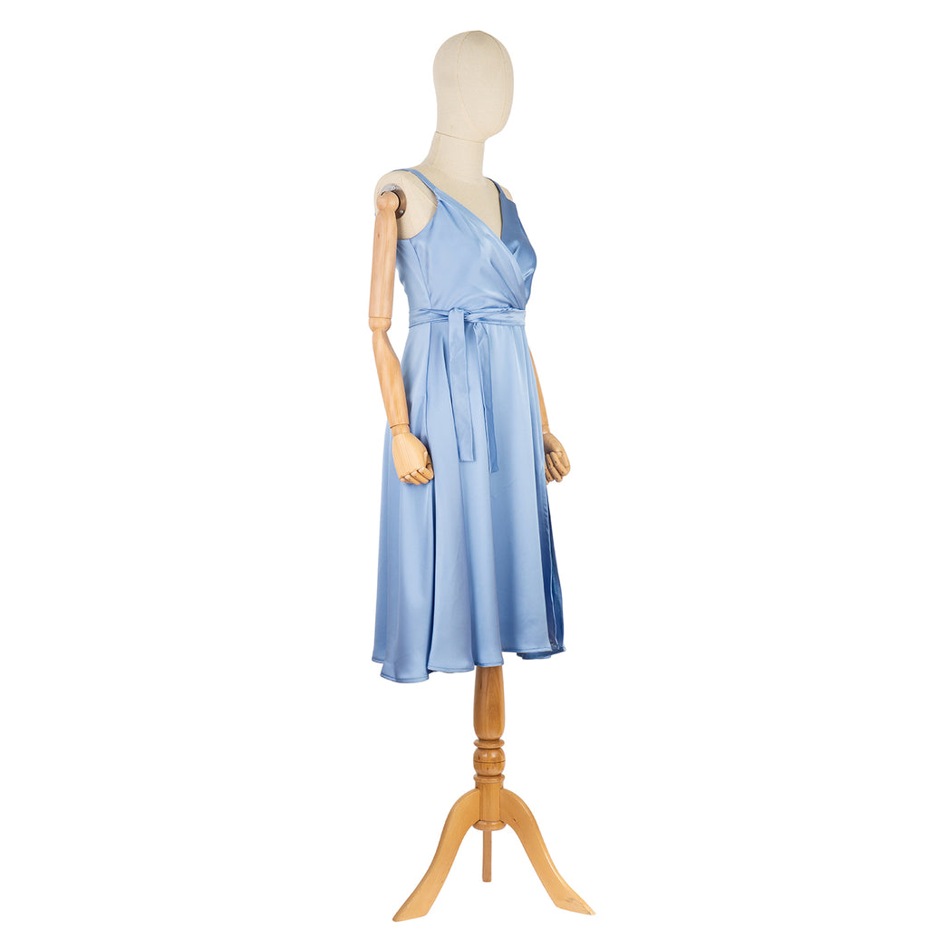 Light Blue Satin Wrap Dress with Straps