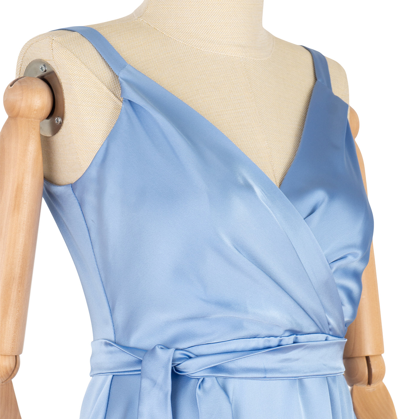 Light Blue Satin Wrap Dress with Straps