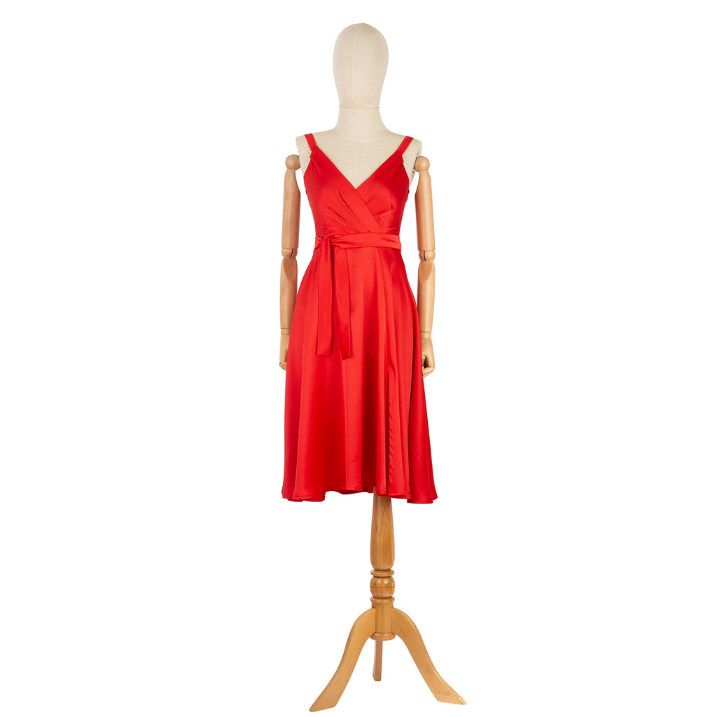 Red Satin Wrap Dress with Straps