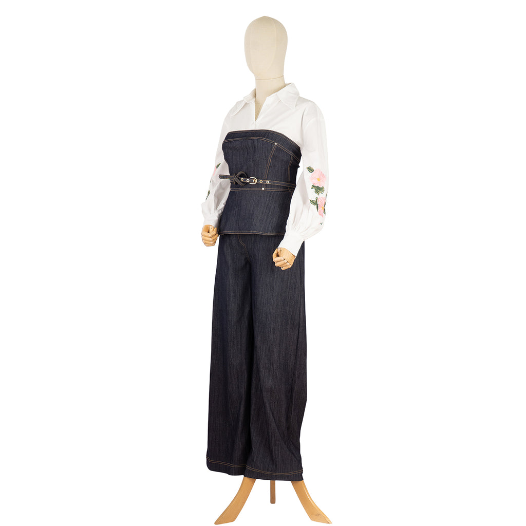 Denim Suit with Corset Top and Embroidery