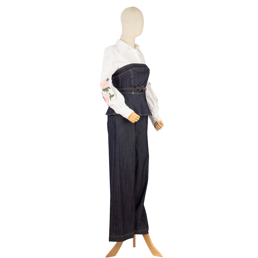 Denim Suit with Corset Top and Embroidery