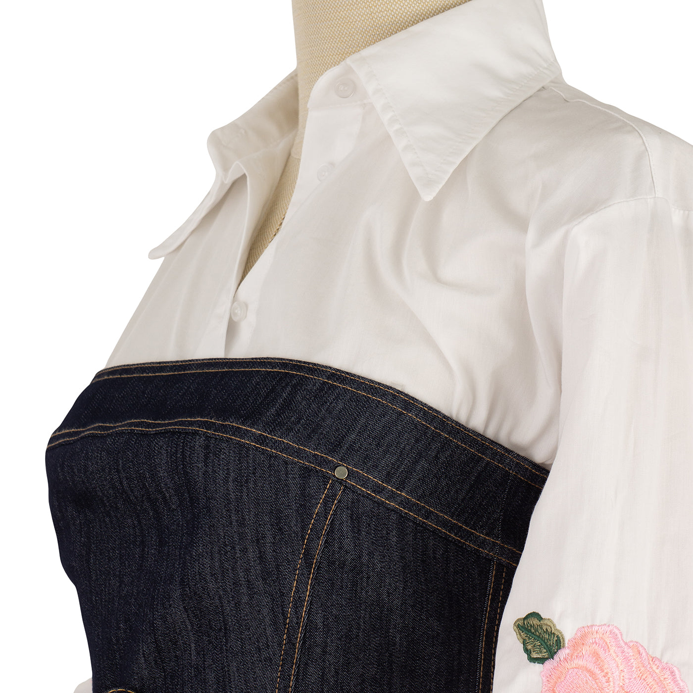 Denim Suit with Corset Top and Embroidery