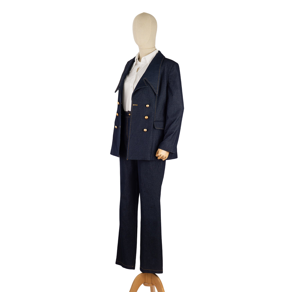 Denim Suit with Double-Breasted Blazer
