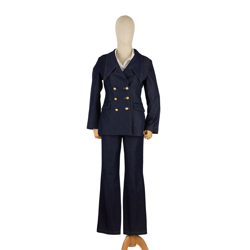Denim Suit with Double-Breasted Blazer