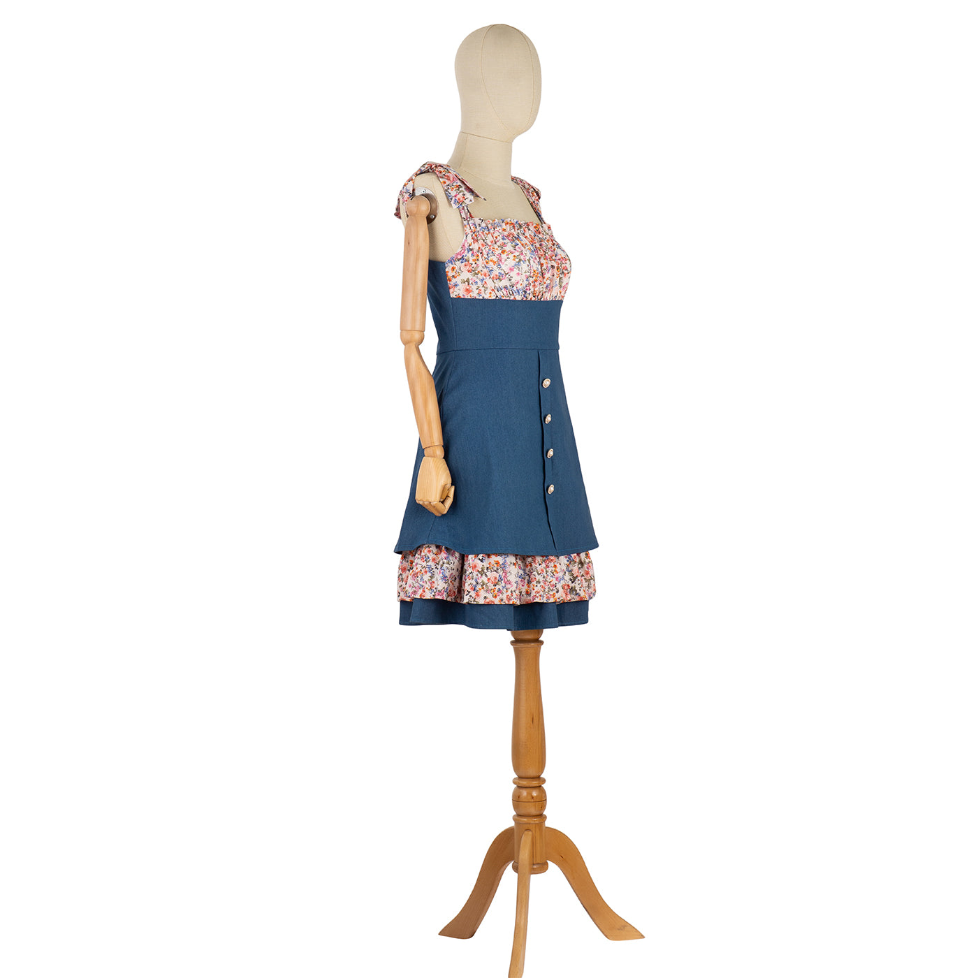 Floral Bodice Dress with Denim Inserts