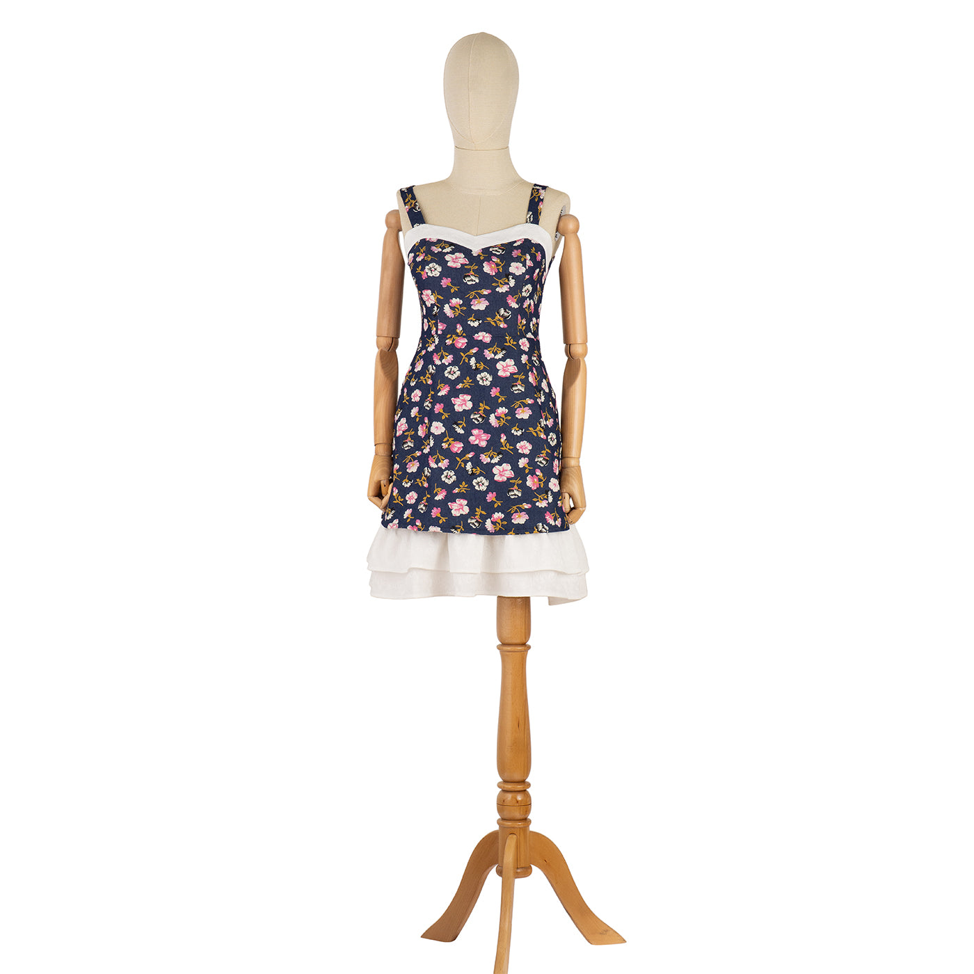 Floral Print Dress with White Ruffle Hem