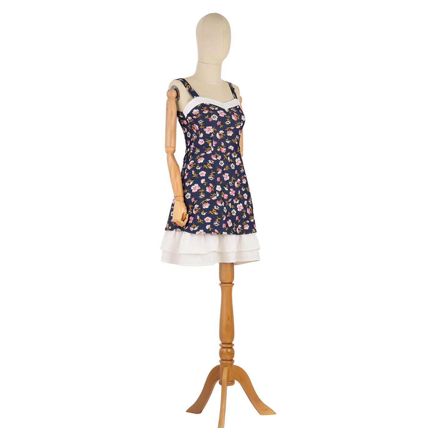 Floral Print Dress with White Ruffle Hem