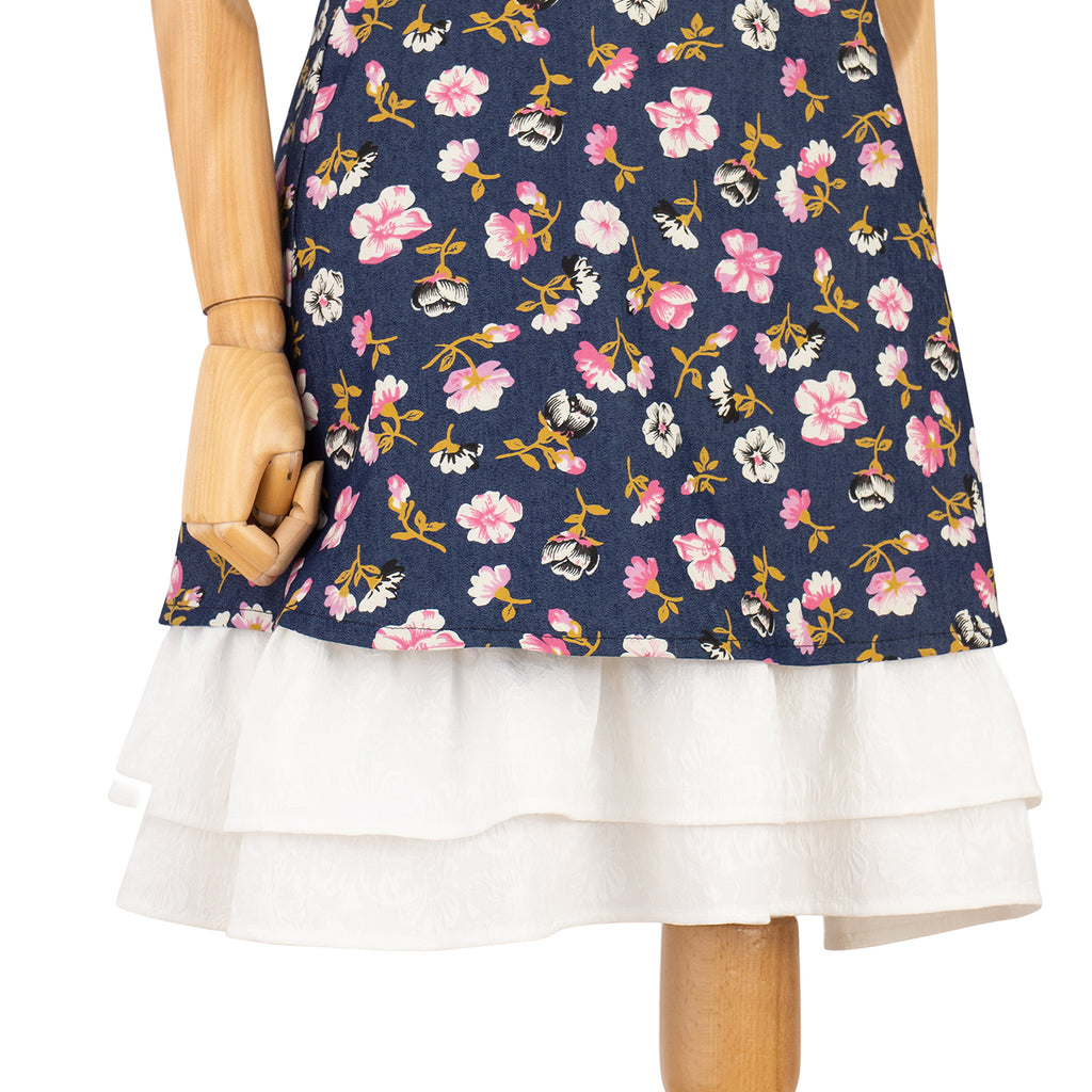 Floral Print Dress with White Ruffle Hem