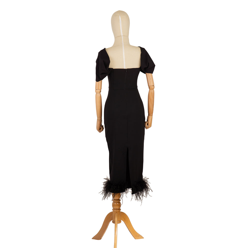 Black Evening Dress with Corset and Feathers