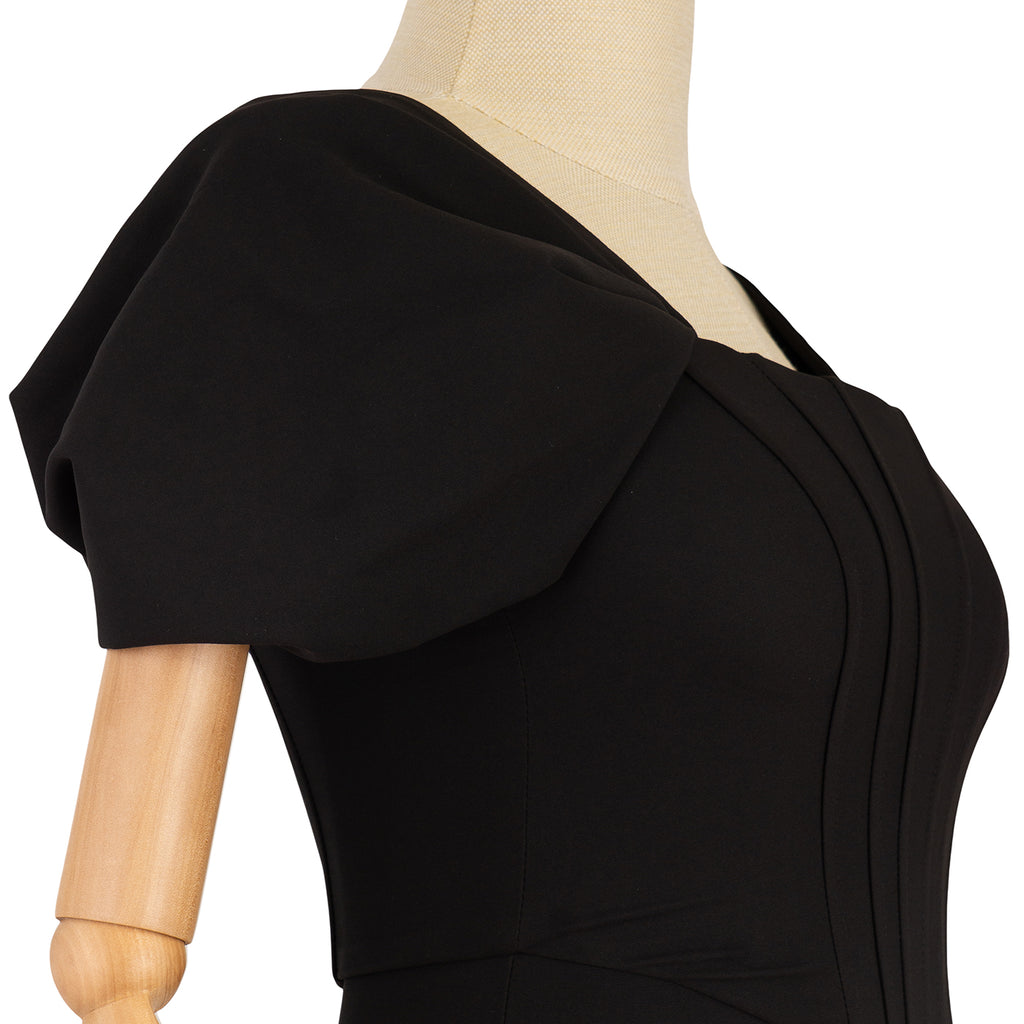 Black Evening Dress with Corset and Feathers