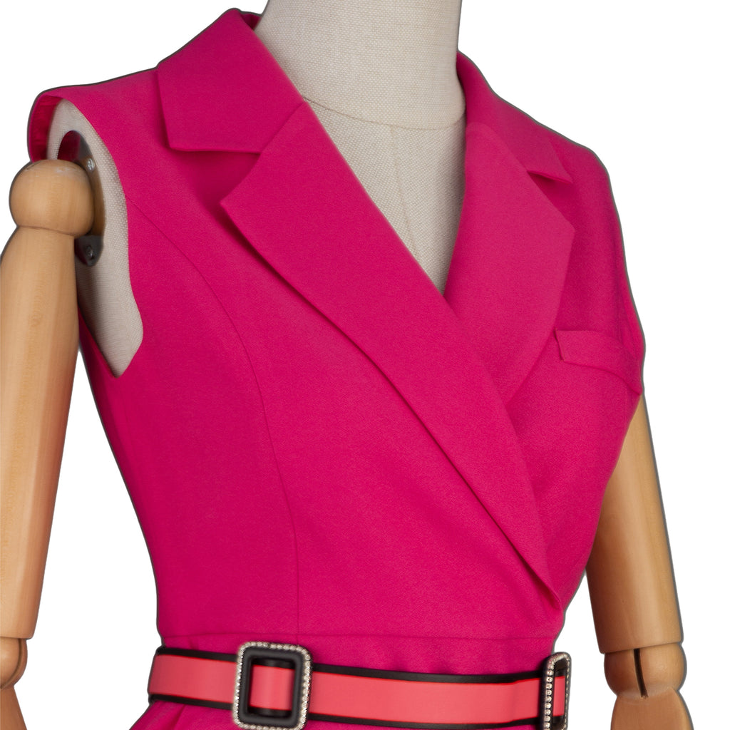 Sleeveless Tulle Skirt Dress with Vest-Style Top and Belt