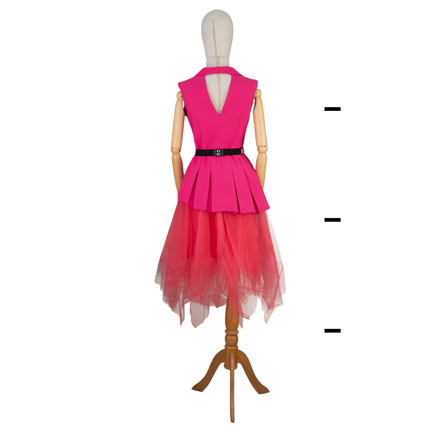 Sleeveless Tulle Skirt Dress with Vest-Style Top and Belt