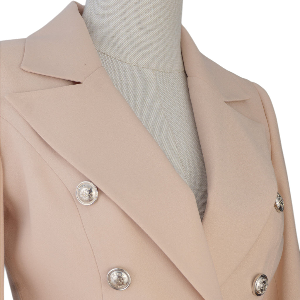 Beige Double-Breasted Suit with Pearl Buttons