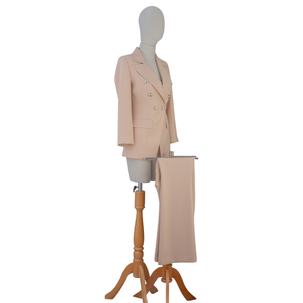 Beige Double-Breasted Suit with Pearl Buttons