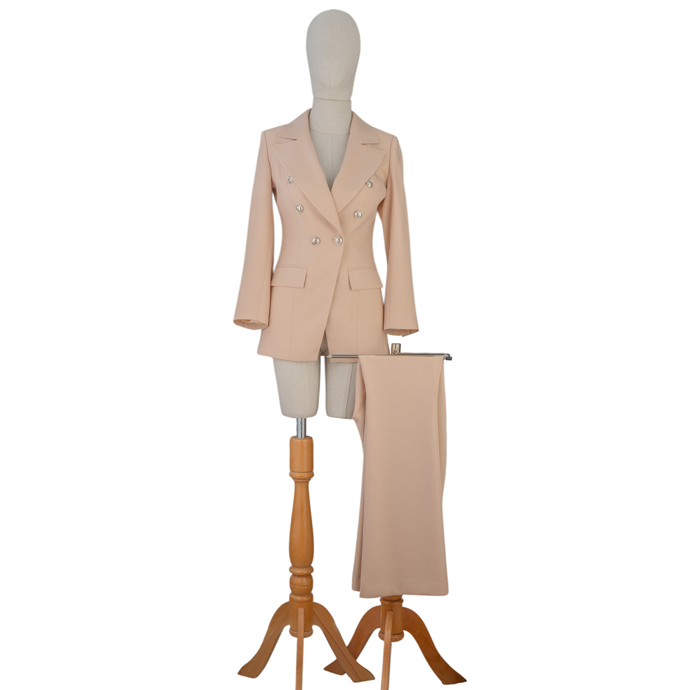 Beige Double-Breasted Suit with Pearl Buttons
