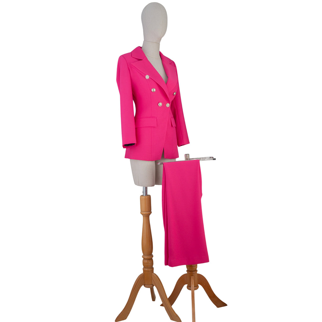 Fuchsia Suit with Pearl Buttons – Bold and Elegant