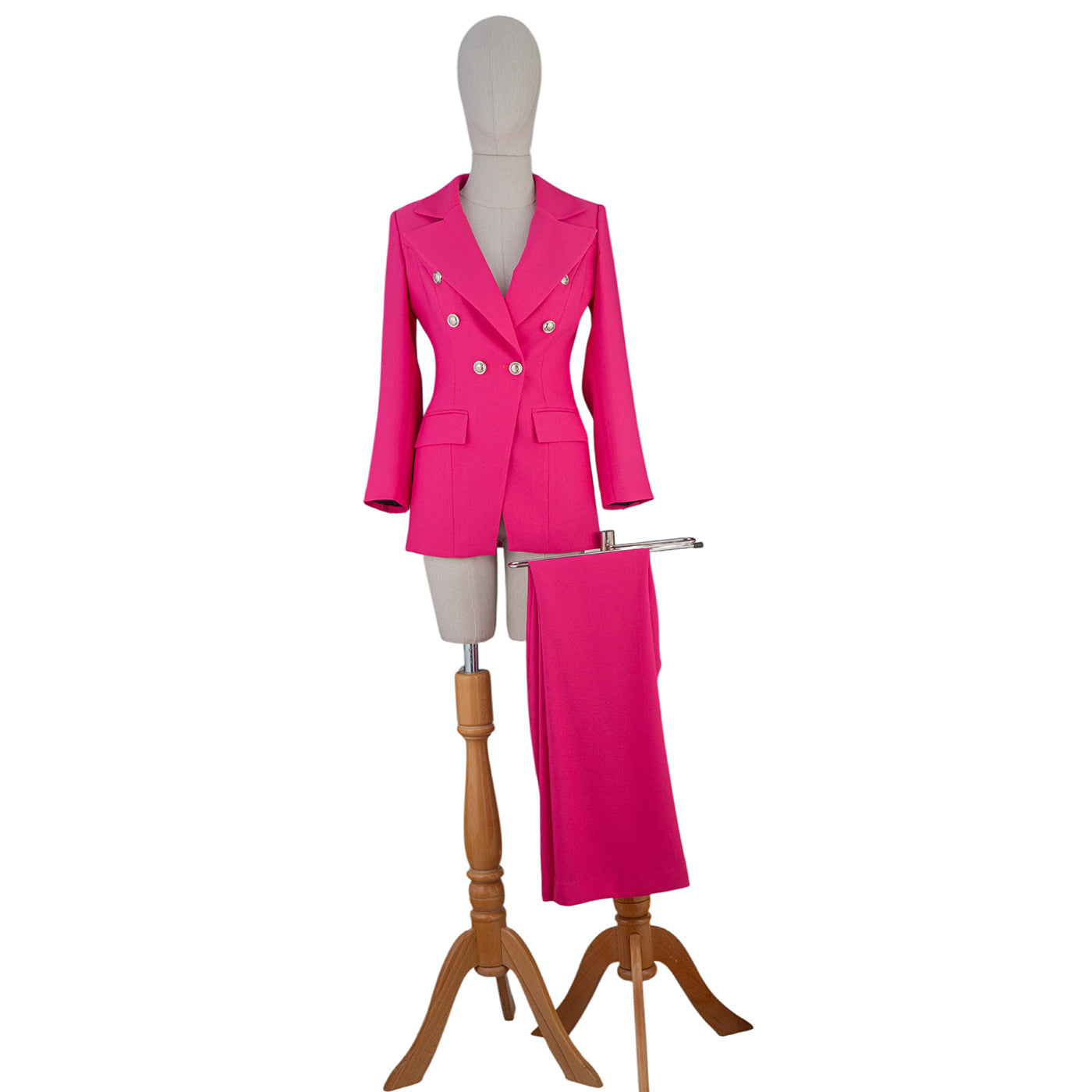 Fuchsia Suit with Pearl Buttons – Bold and Elegant