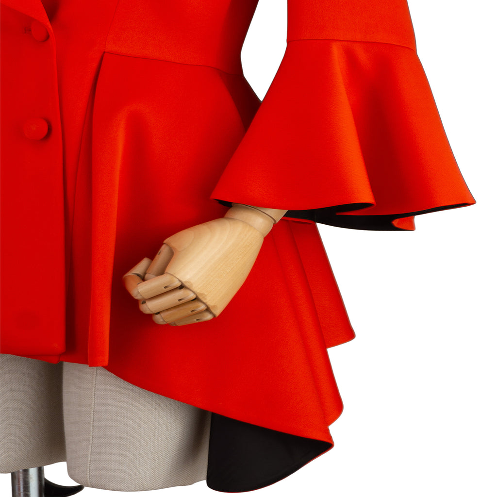 Bold Red Flared Sleeve Suit with Pearl Shoulder Detail