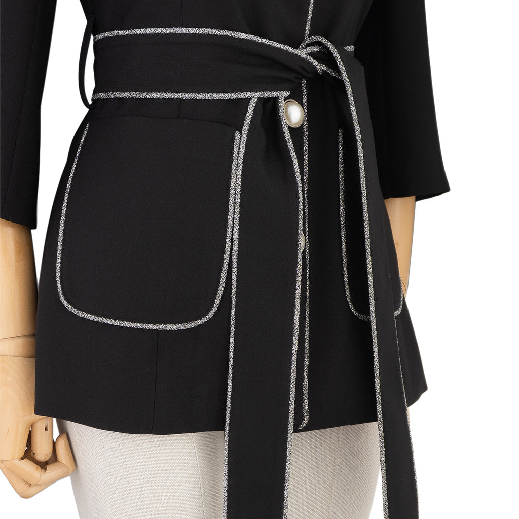 Black Suit with Contrast Trim and Belt – Sharp Elegance for Every Occasion