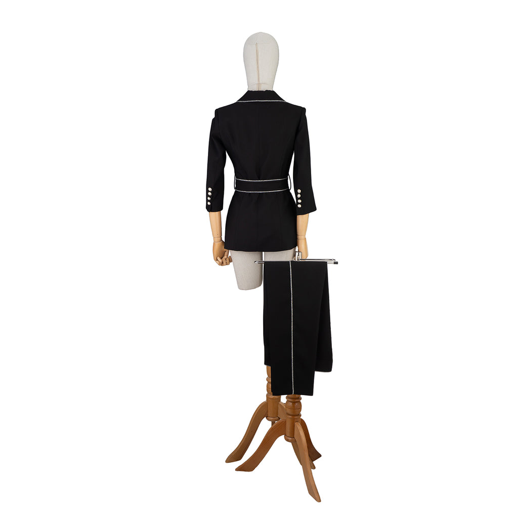 Black Suit with Contrast Trim and Belt – Sharp Elegance for Every Occasion