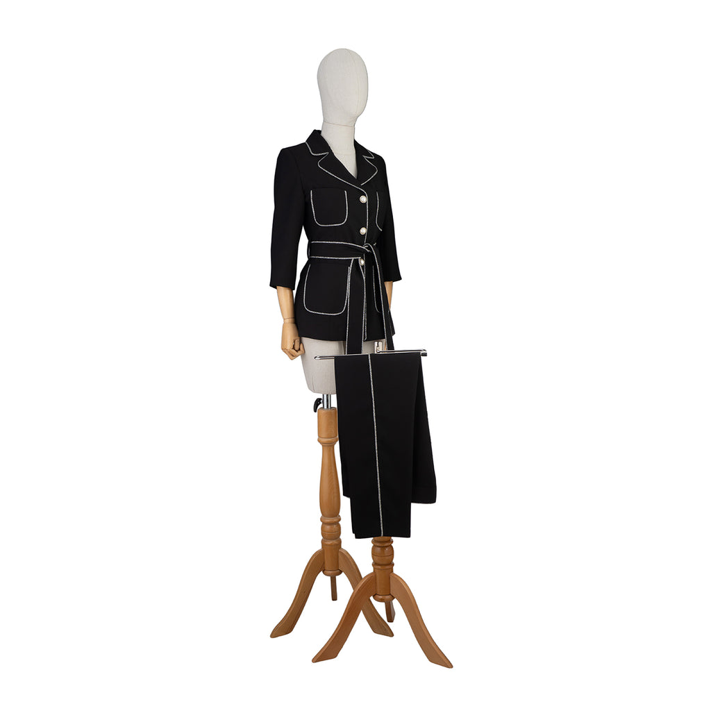 Black Suit with Contrast Trim and Belt – Sharp Elegance for Every Occasion