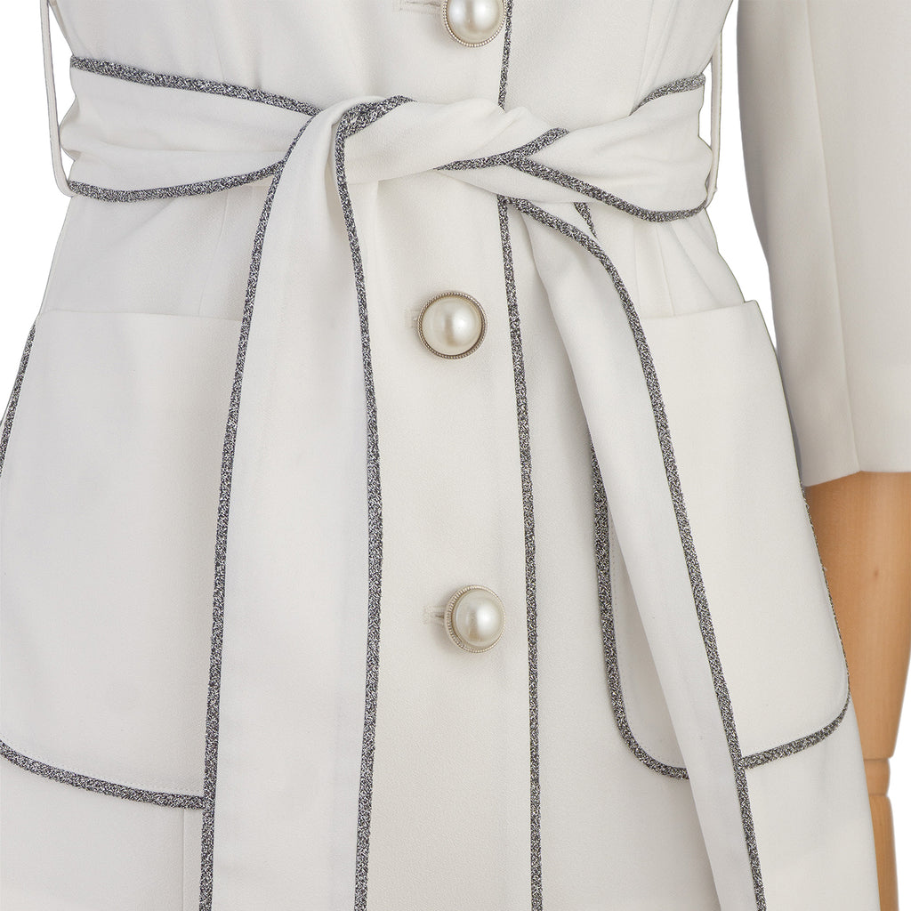 White Suit with Contrast Trim and Belt – Chic Simplicity for Modern Women