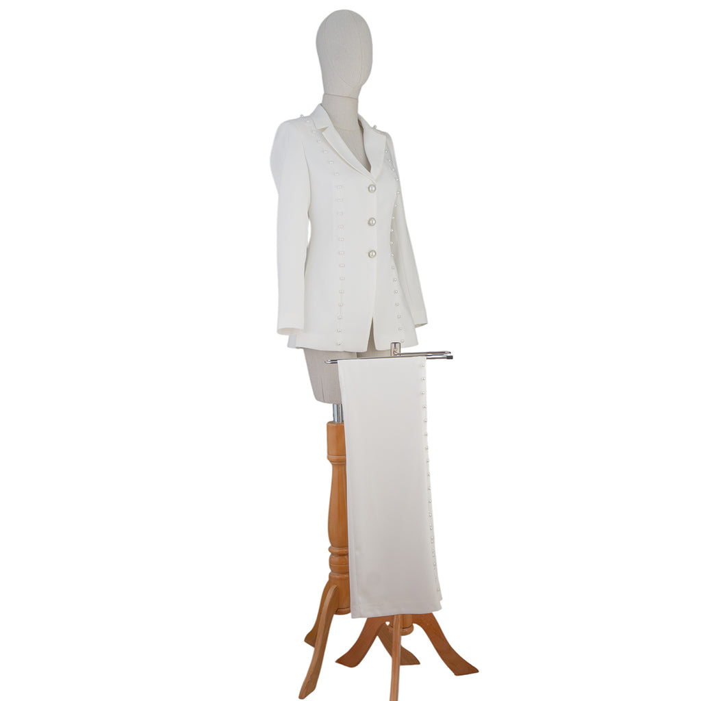 White Suit with Pearl Detail – Sophistication in Every Stitch