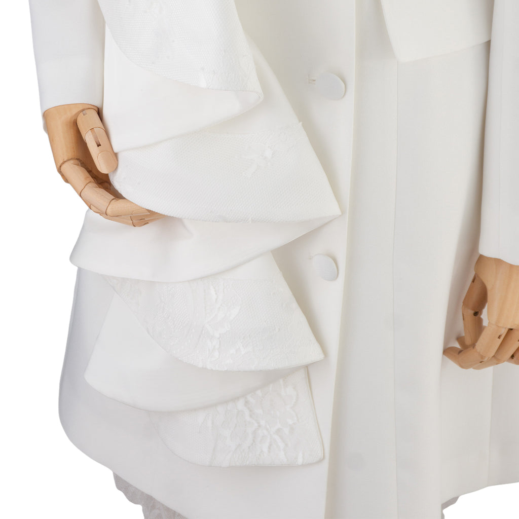 White Ruffle &amp; Lace Statement Suit Dress — Pure Sophistication
