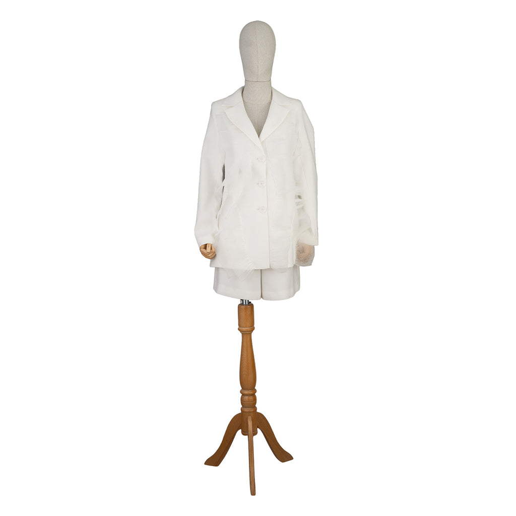 White Lightweight Shorts Suit with Long Blazer