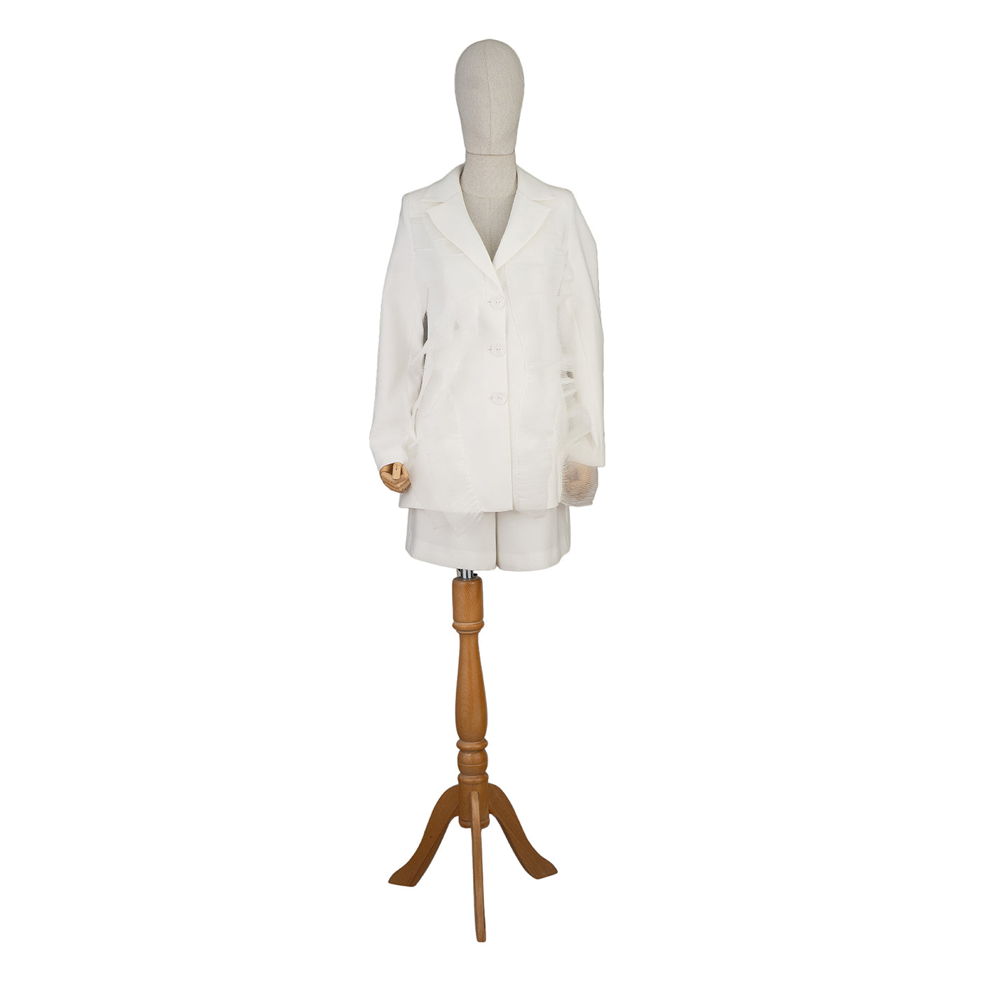 White Lightweight Shorts Suit with Long Blazer