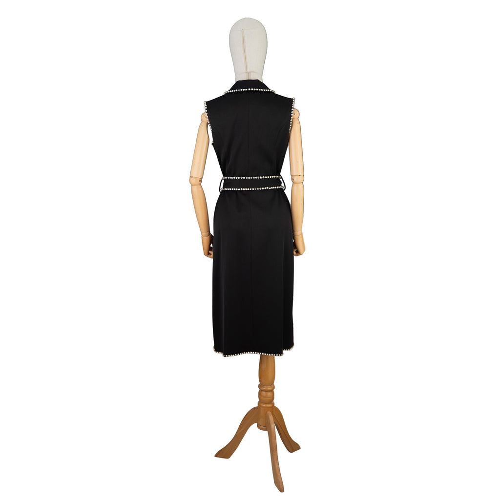 Elegant Black Sleeveless Dress with Pearl Trim — For Chic Statements