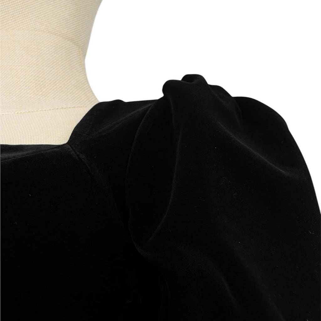 Black Velvet Dress with Pleated Skirt