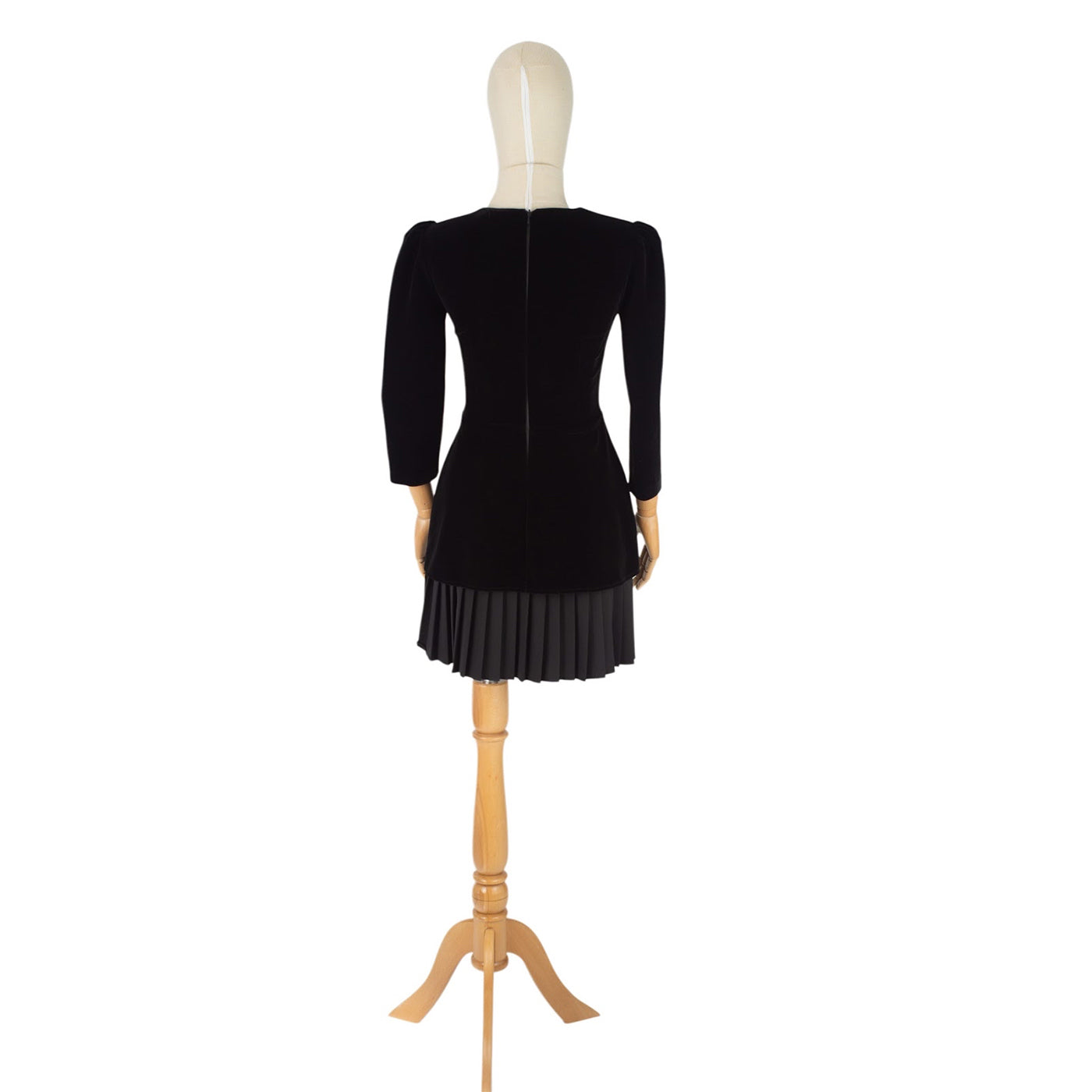 Black Velvet Dress with Pleated Skirt