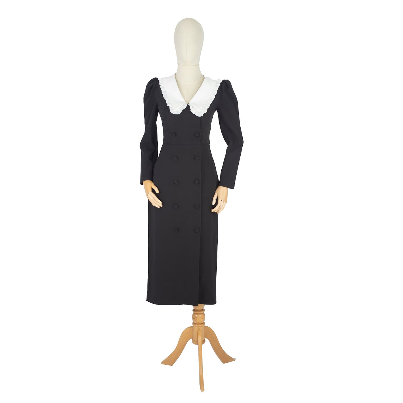 Midi Dress with Contrast Collar and Button Detail