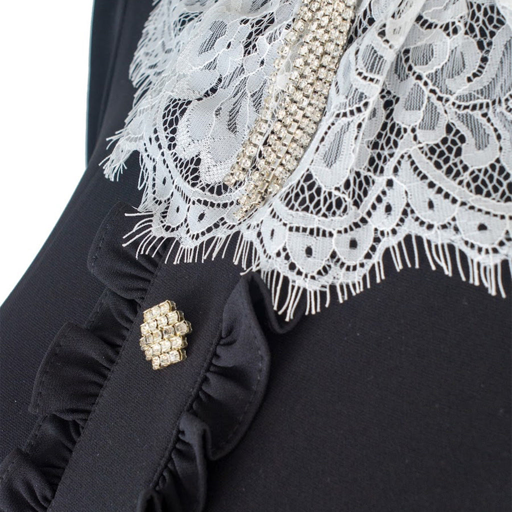 Vintage Black Dress with Lace Collar and Ruffle Hem