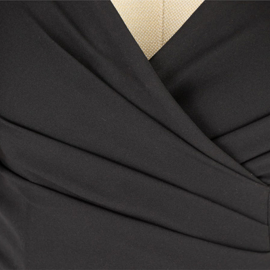 Black Midi Dress with Dramatic Ruffle Shoulders