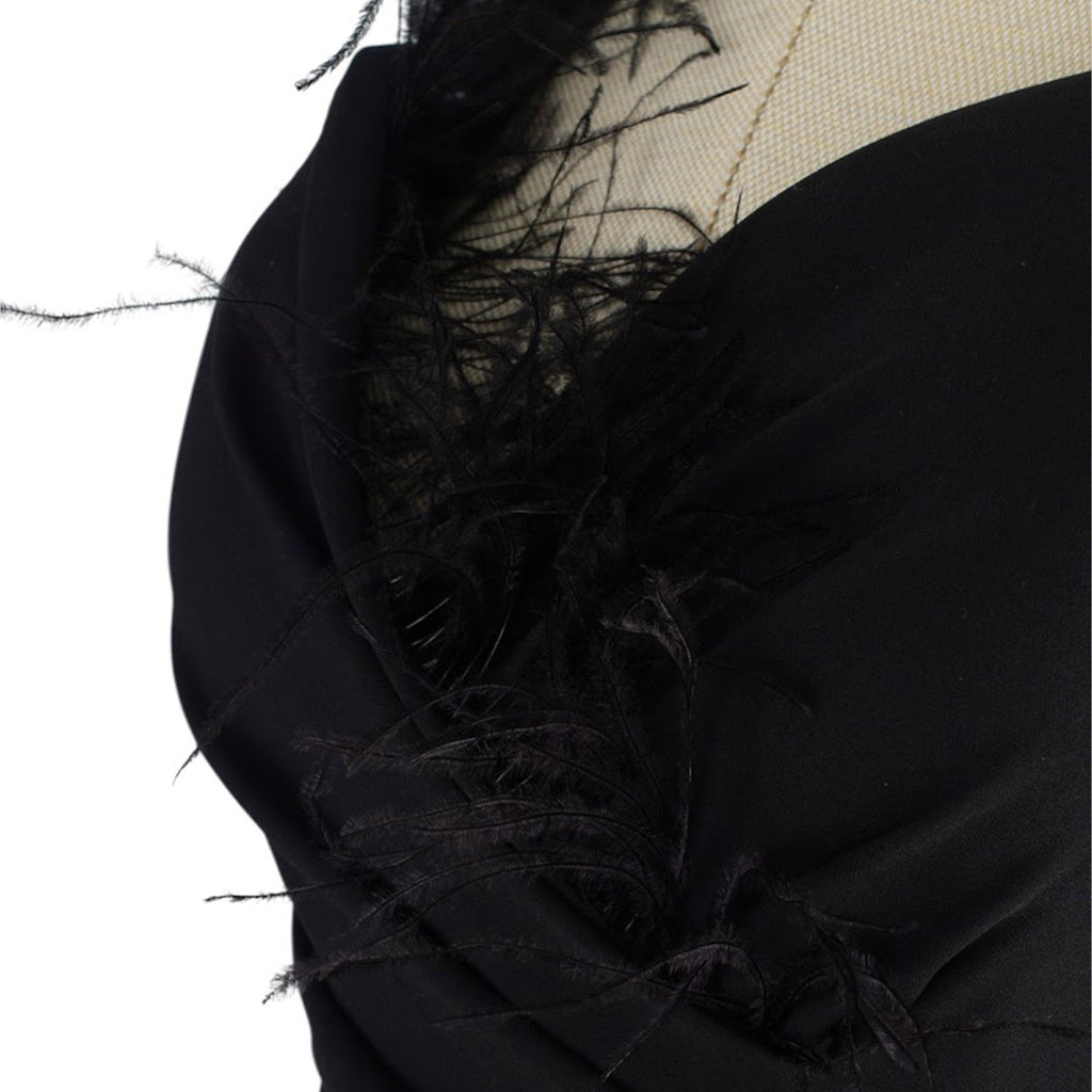 One-Shoulder Black Dress with Feather Detail