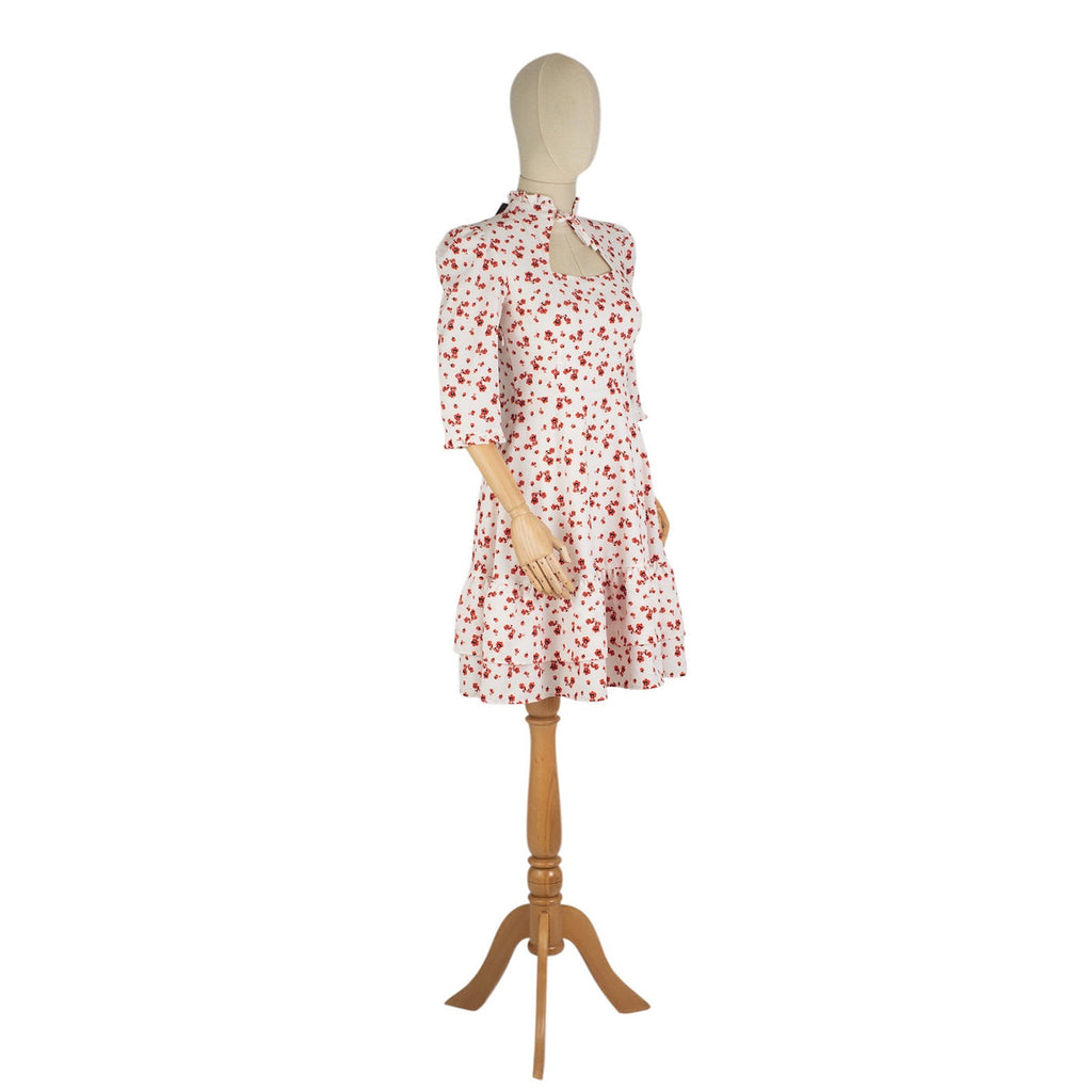 Floral Print Dress with Neck Bow and Keyhole Detail